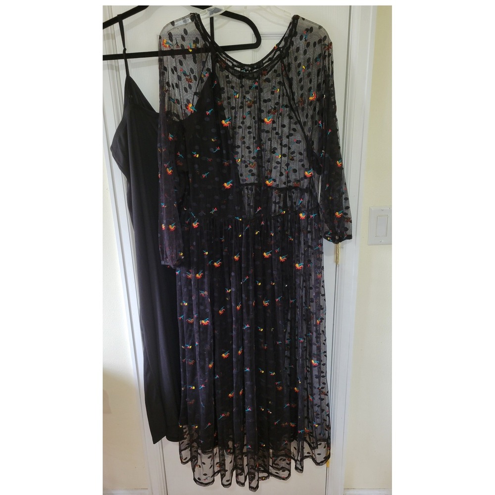 Torrid Black Mesh Floral Embroidered Polka Dot Maxi Dress Set Plus Size 3 3X - Picture 4 of 16